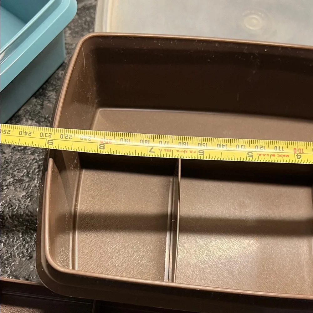 Brown and Blue Storage Containers with Lids